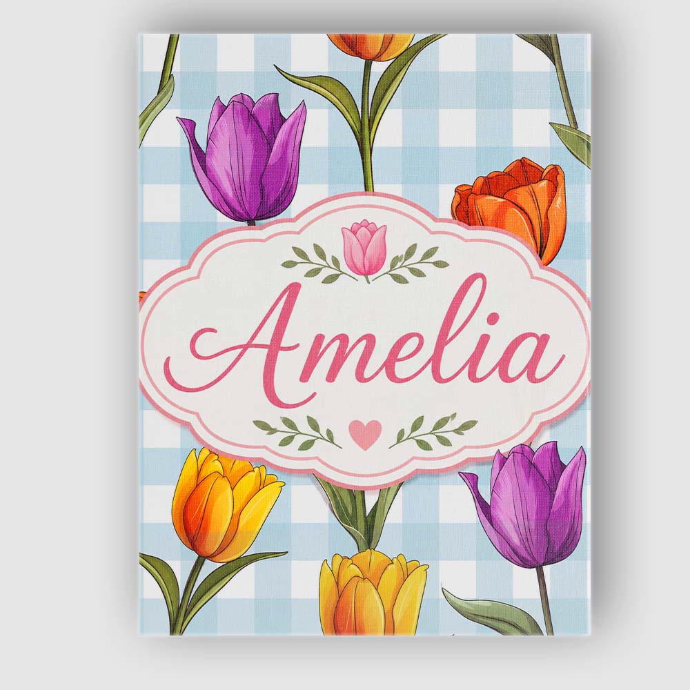 Personalised Name Elegant Tulip Floral Custom  Unique Gift Idea Modern Room Accent Canvas Wall Art Print Decor Picture Ready to Hang