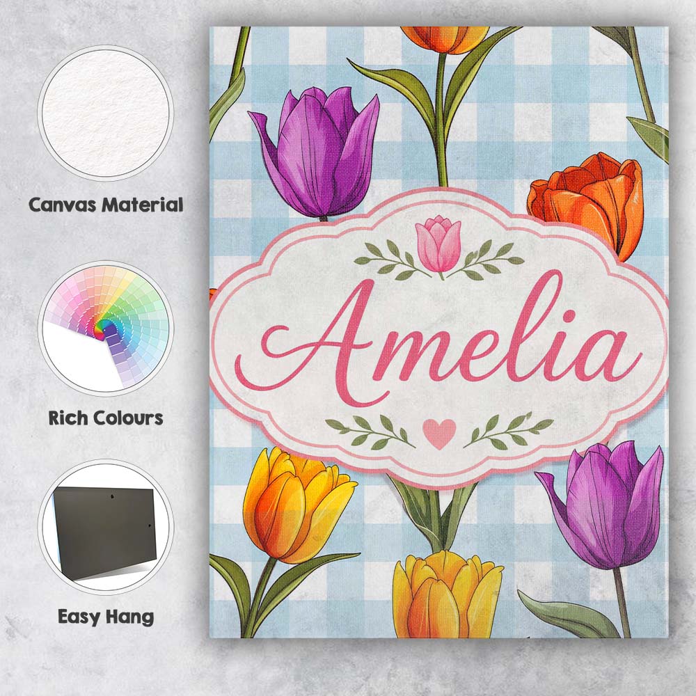 Personalised Name Elegant Tulip Floral Custom  Unique Gift Idea Modern Room Accent Canvas Wall Art Print Decor Picture Ready to Hang