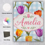 Personalised Name Elegant Tulip Floral Custom  Unique Gift Idea Modern Room Accent Canvas Wall Art Print Decor Picture Ready to Hang