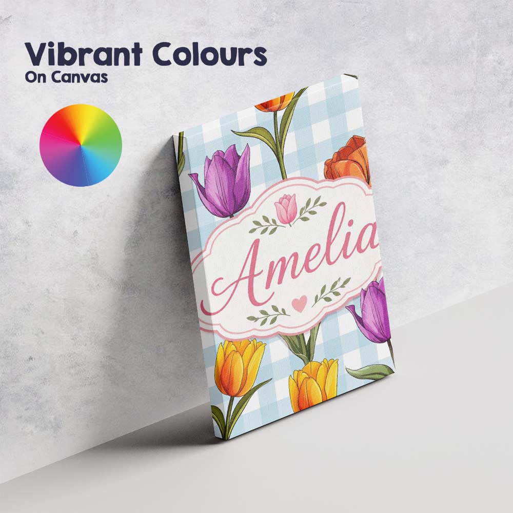 Personalised Name Elegant Tulip Floral Custom  Unique Gift Idea Modern Room Accent Canvas Wall Art Print Decor Picture Ready to Hang