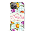 Elegant Tulip Floral Seamless Printed Design Custom Name Protective Phone Case Mobile Cover Durable Everyday Smartphone Shock Resistant