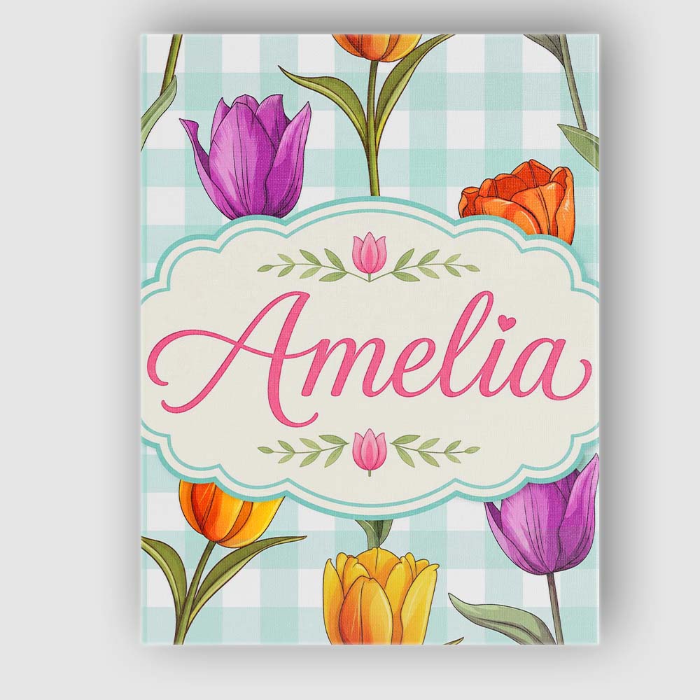 Personalised Name Elegant Tulip Floral Custom  Unique Gift Idea Modern Room Accent Canvas Wall Art Print Decor Picture Ready to Hang