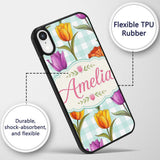 Elegant Tulip Floral Seamless Printed Design Custom Name Protective Phone Case Mobile Cover Durable Everyday Smartphone Shock Resistant