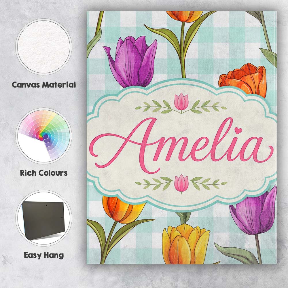 Personalised Name Elegant Tulip Floral Custom  Unique Gift Idea Modern Room Accent Canvas Wall Art Print Decor Picture Ready to Hang