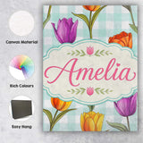 Personalised Name Elegant Tulip Floral Custom  Unique Gift Idea Modern Room Accent Canvas Wall Art Print Decor Picture Ready to Hang
