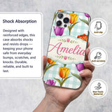Elegant Tulip Floral Seamless Printed Design Custom Name Protective Phone Case Mobile Cover Durable Everyday Smartphone Shock Resistant