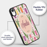 Elegant Tulip Floral Seamless Printed Design Custom Name Protective Phone Case Mobile Cover Durable Everyday Smartphone Shock Resistant