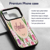 Elegant Tulip Floral Seamless Printed Design Custom Name Protective Phone Case Mobile Cover Durable Everyday Smartphone Shock Resistant