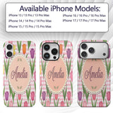 Elegant Tulip Floral Seamless Printed Design Custom Name Protective Phone Case Mobile Cover Durable Everyday Smartphone Shock Resistant