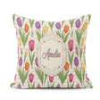 Custom Name Elegant Tulip Floral Seamless Pattern Yellow Gingham Square Filled Cushion Throw Pillow Sofa Bed Home Decor Zip Washable UK Made