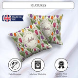 Custom Name Elegant Tulip Floral Seamless Pattern Yellow Gingham Square Filled Cushion Throw Pillow Sofa Bed Home Decor Zip Washable UK Made