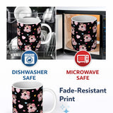 Personalized Custom Name Romantic Couple Kissing Floral Bouquet Hearts Seamless Pattern Black 11oz Ceramic Coffee Tea Mug White Large Handle