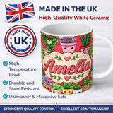 Personalized Custom Name Cute Kawaii Smiling Plant Pots Succulents Leaves Pattern Red Lovely 11oz Ceramic Coffee Tea Mug White Large Handle