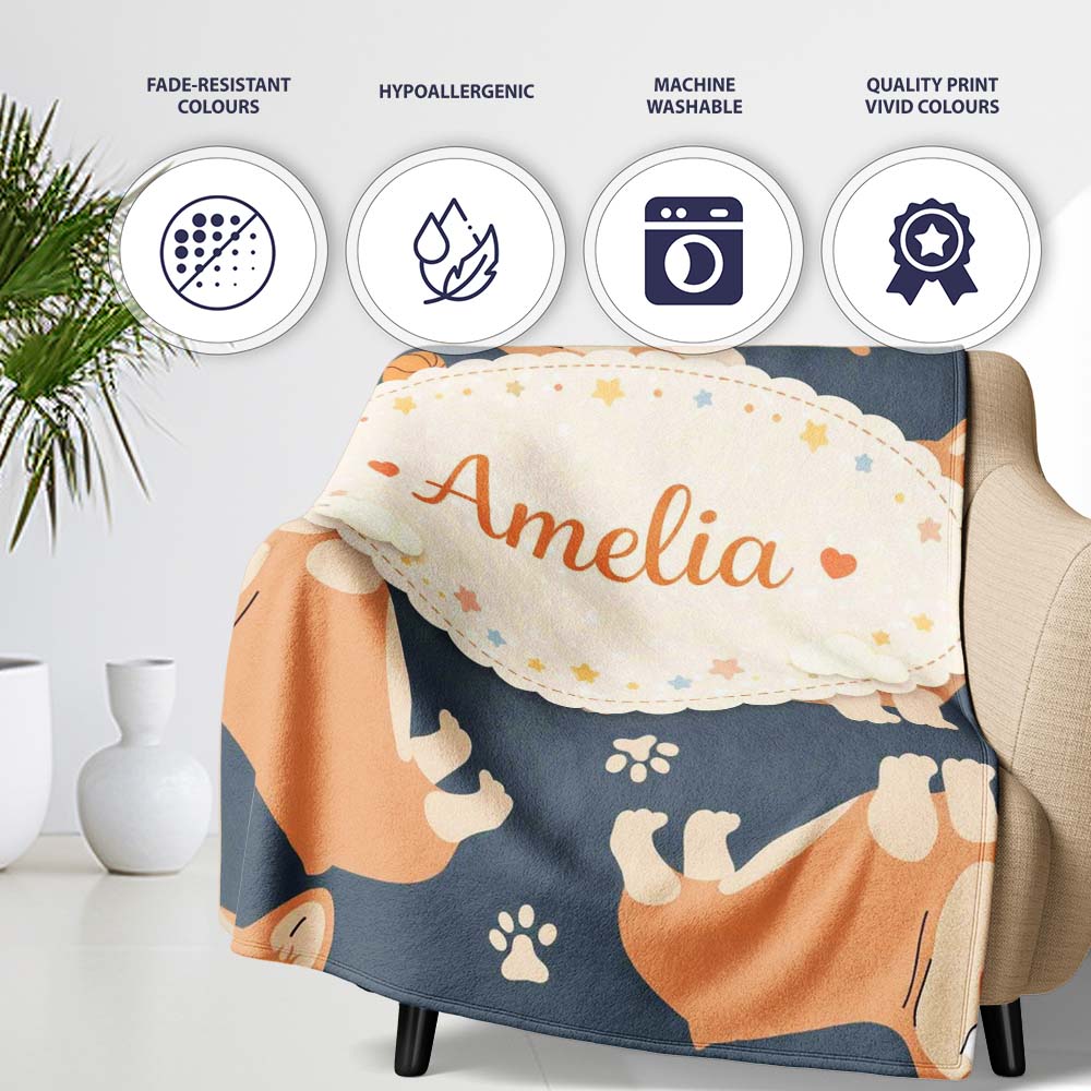 Playful Corgi Dogs Basketball Seamless Pattern Stylish Everyday   Personalised Custom Name Super Soft Fleece Blanket Bed Sofa Throw