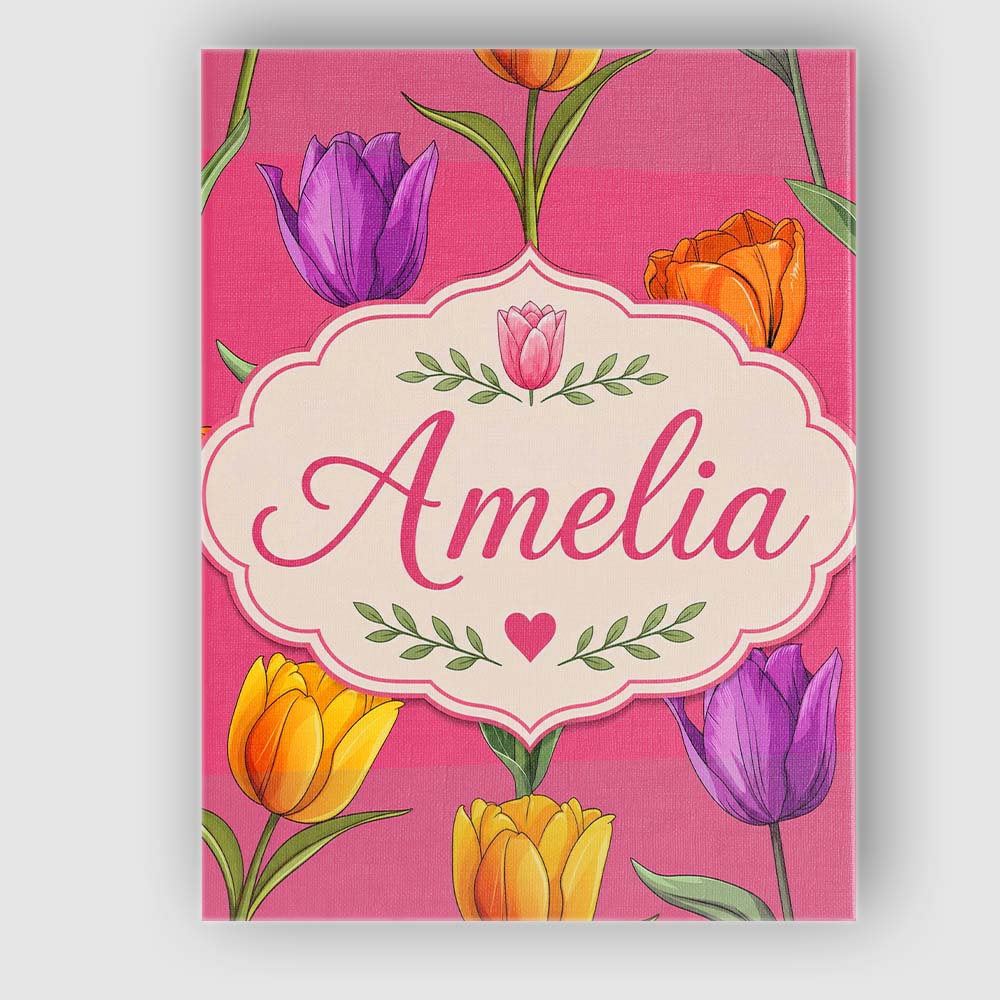 Personalised Name Elegant Tulip Floral Custom  Unique Gift Idea Modern Room Accent Canvas Wall Art Print Decor Picture Ready to Hang