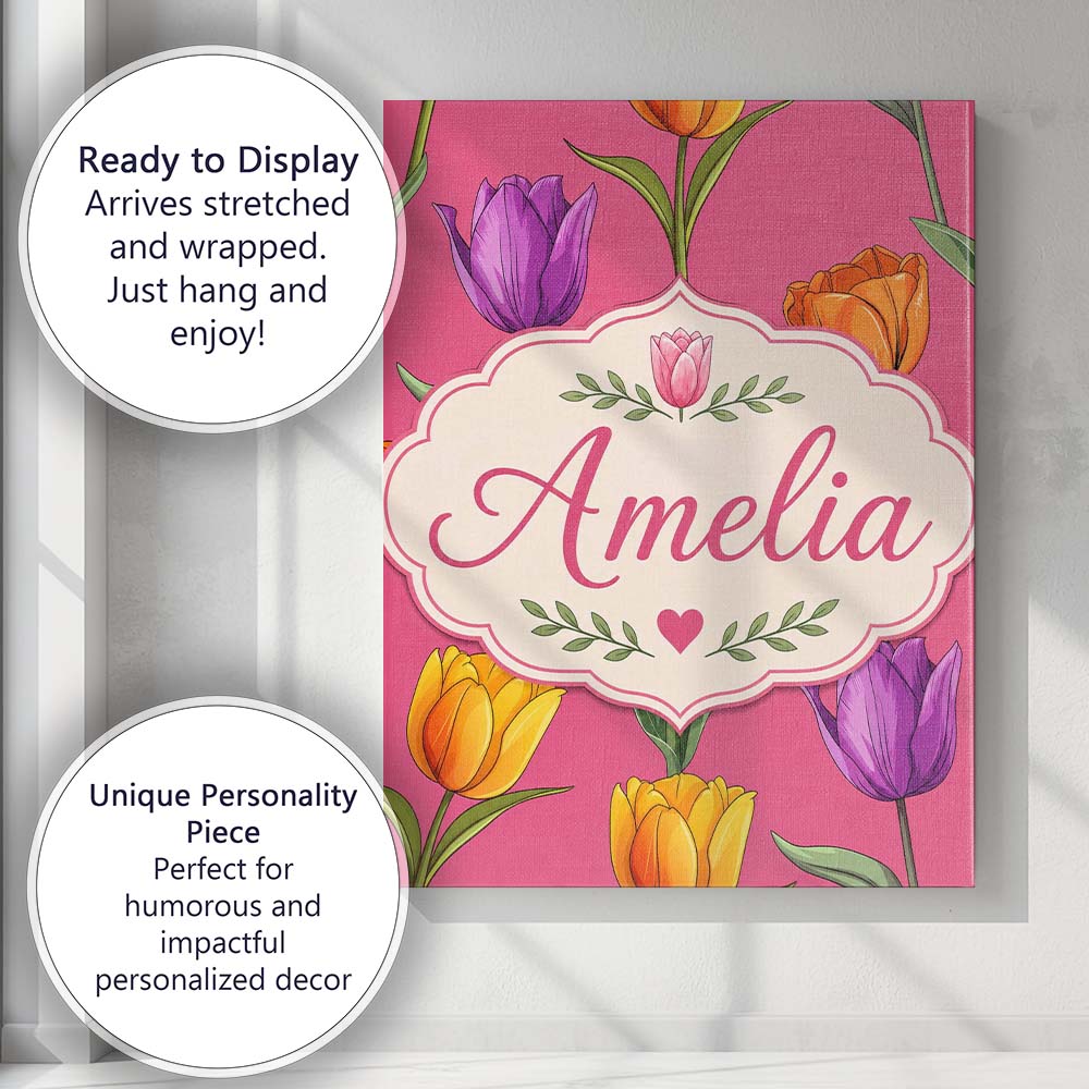 Personalised Name Elegant Tulip Floral Custom  Unique Gift Idea Modern Room Accent Canvas Wall Art Print Decor Picture Ready to Hang