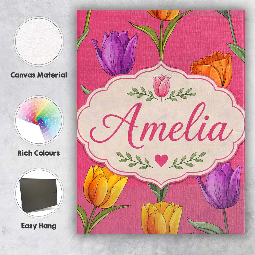 Personalised Name Elegant Tulip Floral Custom  Unique Gift Idea Modern Room Accent Canvas Wall Art Print Decor Picture Ready to Hang