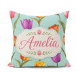 Custom Name Elegant Tulip Floral Seamless Pattern Teal Name Cute Square Filled Cushion Throw Pillow Sofa Bed Home Decor Zip Washable UK Made