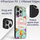 Elegant Tulip Floral Seamless Printed Design Custom Name Protective Phone Case Mobile Cover Durable Everyday Smartphone Shock Resistant