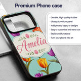 Elegant Tulip Floral Seamless Printed Design Custom Name Protective Phone Case Mobile Cover Durable Everyday Smartphone Shock Resistant