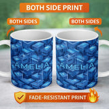 Personalized Custom Name Blue 3D Cube Block Geometric Abstract Seamless Pattern Lovely 11oz Ceramic Coffee Tea Mug White Large Handle