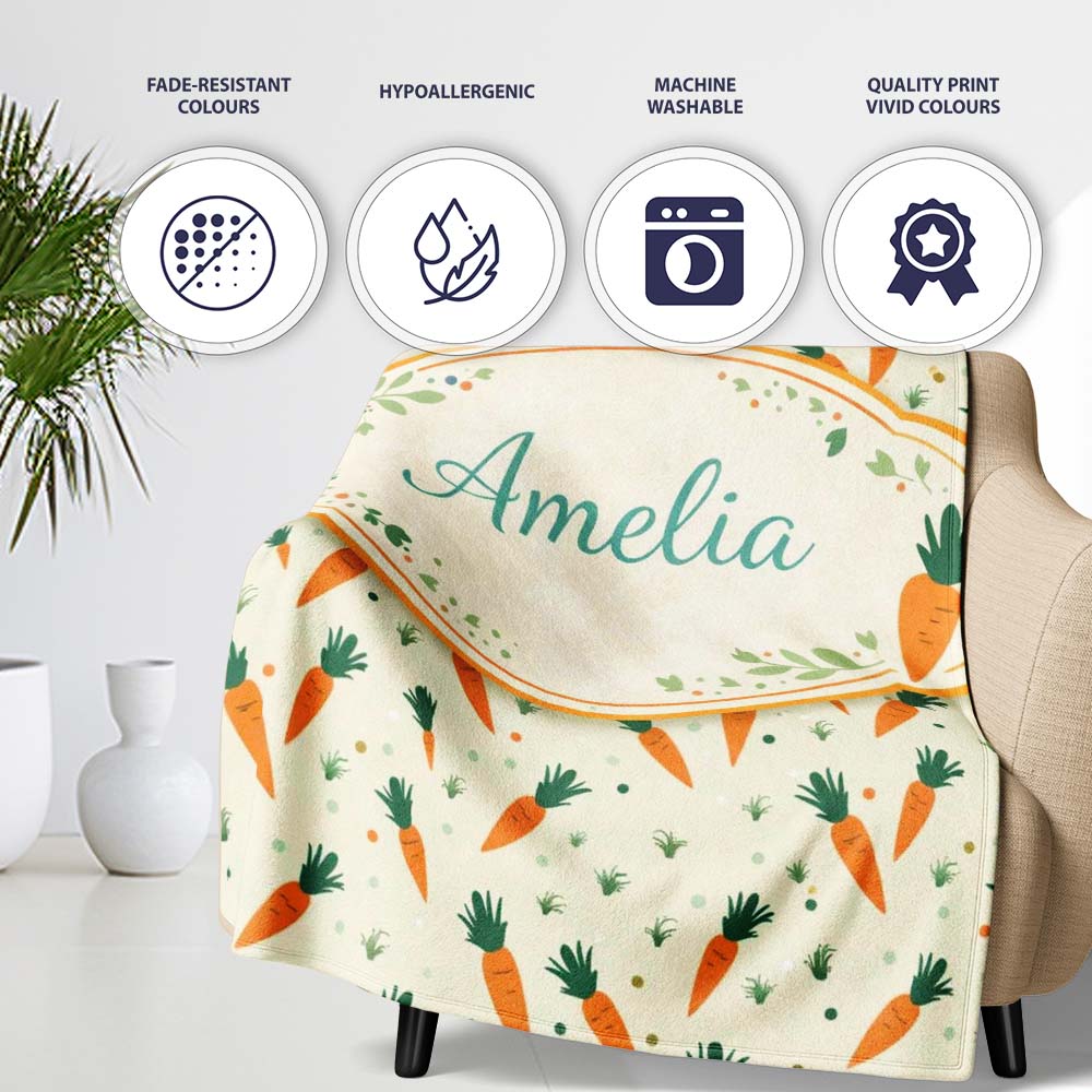 Minimal Carrot Toss Vegetable Seamless Pattern Beautiful Coffee Cup  Personalised Custom Name Super Soft Fleece Blanket Bed Sofa Throw