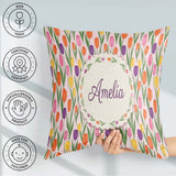 Custom Name Elegant Tulip Floral Seamless Pattern Soft Pink Name Square Filled Cushion Throw Pillow Sofa Bed Home Decor Zip Washable UK Made