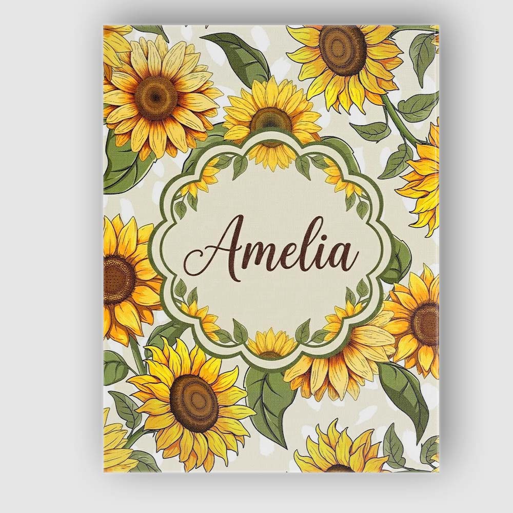 Personalised Name Bright Sunflower Floral Custom  Unique Gift Idea Elegant Feature Canvas Wall Art Print Decor Picture Ready to Hang