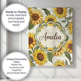 Personalised Name Bright Sunflower Floral Custom  Unique Gift Idea Elegant Feature Canvas Wall Art Print Decor Picture Ready to Hang