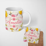 Personalized Custom Name Tropical Cocktail Drinks Seamless Pattern Light Background Name Cute 11oz Ceramic Coffee Tea Mug White Large Handle