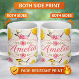 Personalized Custom Name Tropical Cocktail Drinks Seamless Pattern Light Background Name Cute 11oz Ceramic Coffee Tea Mug White Large Handle