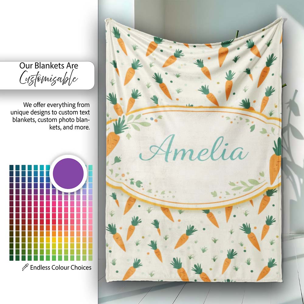 Minimal Carrot Toss Vegetable Seamless Pattern Beautiful Coffee Cup  Personalised Custom Name Super Soft Fleece Blanket Bed Sofa Throw