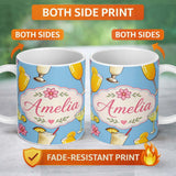 Personalized Custom Name Tropical Cocktail Drinks Seamless Pattern Blue Background Custom 11oz Ceramic Coffee Tea Mug White Large Handle