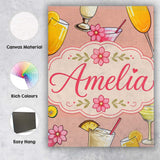 Personalised Name Tropical Cocktail Drinks Custom  Unique Gift Idea Elegant Feature Canvas Wall Art Print Decor Picture Ready to Hang