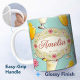 Personalized Custom Name Tropical Cocktail Drinks Seamless Pattern Teal Background Custom 11oz Ceramic Coffee Tea Mug White Large Handle