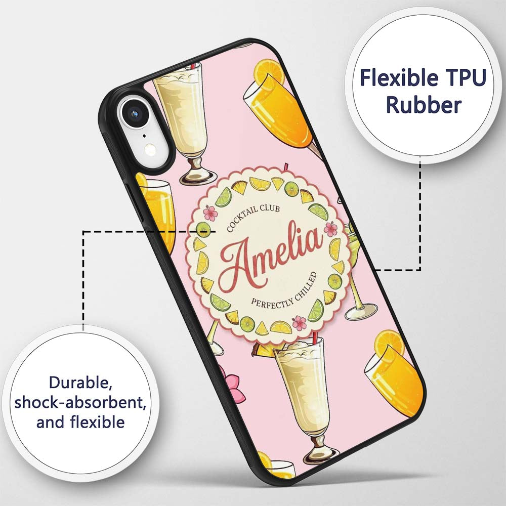 Tropical Cocktail Drinks Seamless Pattern Soft Custom Name Protective Phone Case Mobile Cover Durable Everyday Smartphone Shock Resistant