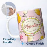 Personalized Custom Name Tropical Cocktail Drinks Seamless Pattern Soft Pink Background Name 11oz Ceramic Coffee Tea Mug White Large Handle
