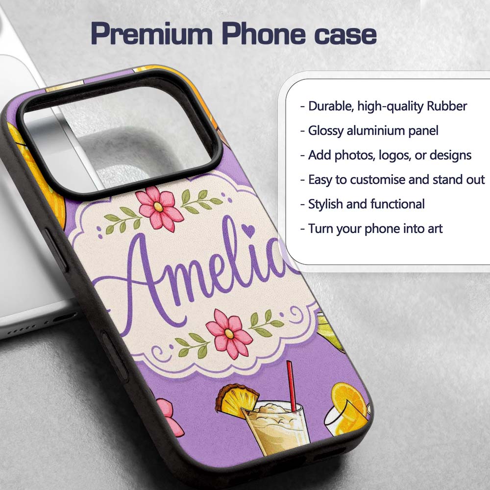 Tropical Cocktail Drinks Seamless Printed Design Custom Name Protective Phone Case Mobile Cover Durable Everyday Smartphone Shock Resistant