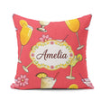 Custom Name Tropical Cocktail Drinks Pattern Red Background Name Square Filled Cushion Throw Pillow Sofa Bed Home Decor Zip Washable UK Made