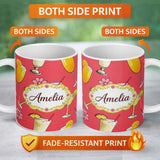 Personalized Custom Name Tropical Cocktail Drinks Seamless Pattern Red Background Name Cute 11oz Ceramic Coffee Tea Mug White Large Handle