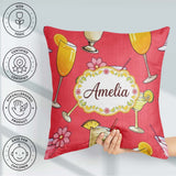 Custom Name Tropical Cocktail Drinks Pattern Red Background Name Square Filled Cushion Throw Pillow Sofa Bed Home Decor Zip Washable UK Made