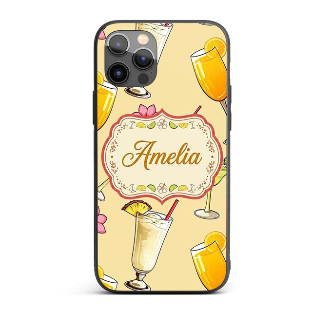 Tropical Cocktail Drinks Seamless Pattern Warm Custom Name Protective Phone Case Mobile Cover Durable Everyday Smartphone Shock Resistant