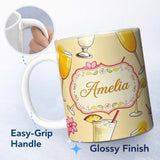 Personalized Custom Name Tropical Cocktail Drinks Seamless Pattern Warm Beige Background 11oz Ceramic Coffee Tea Mug White Large Handle