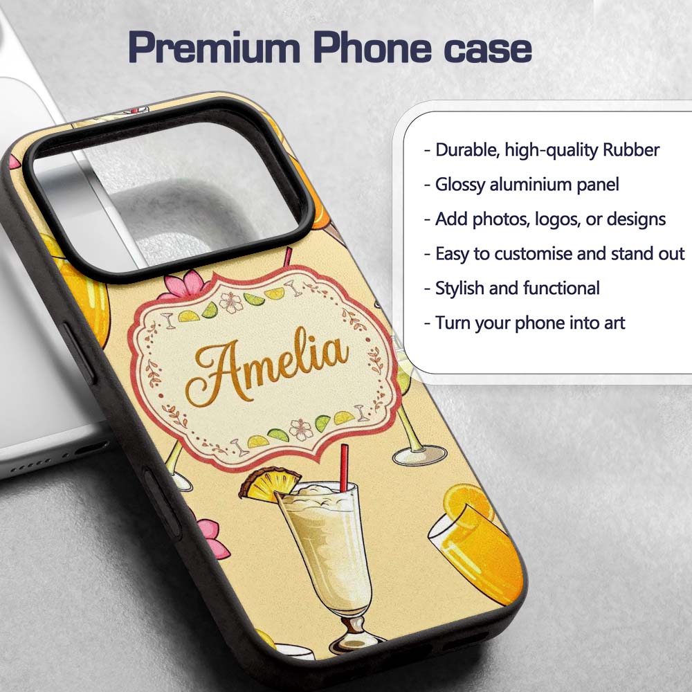 Tropical Cocktail Drinks Seamless Pattern Warm Custom Name Protective Phone Case Mobile Cover Durable Everyday Smartphone Shock Resistant