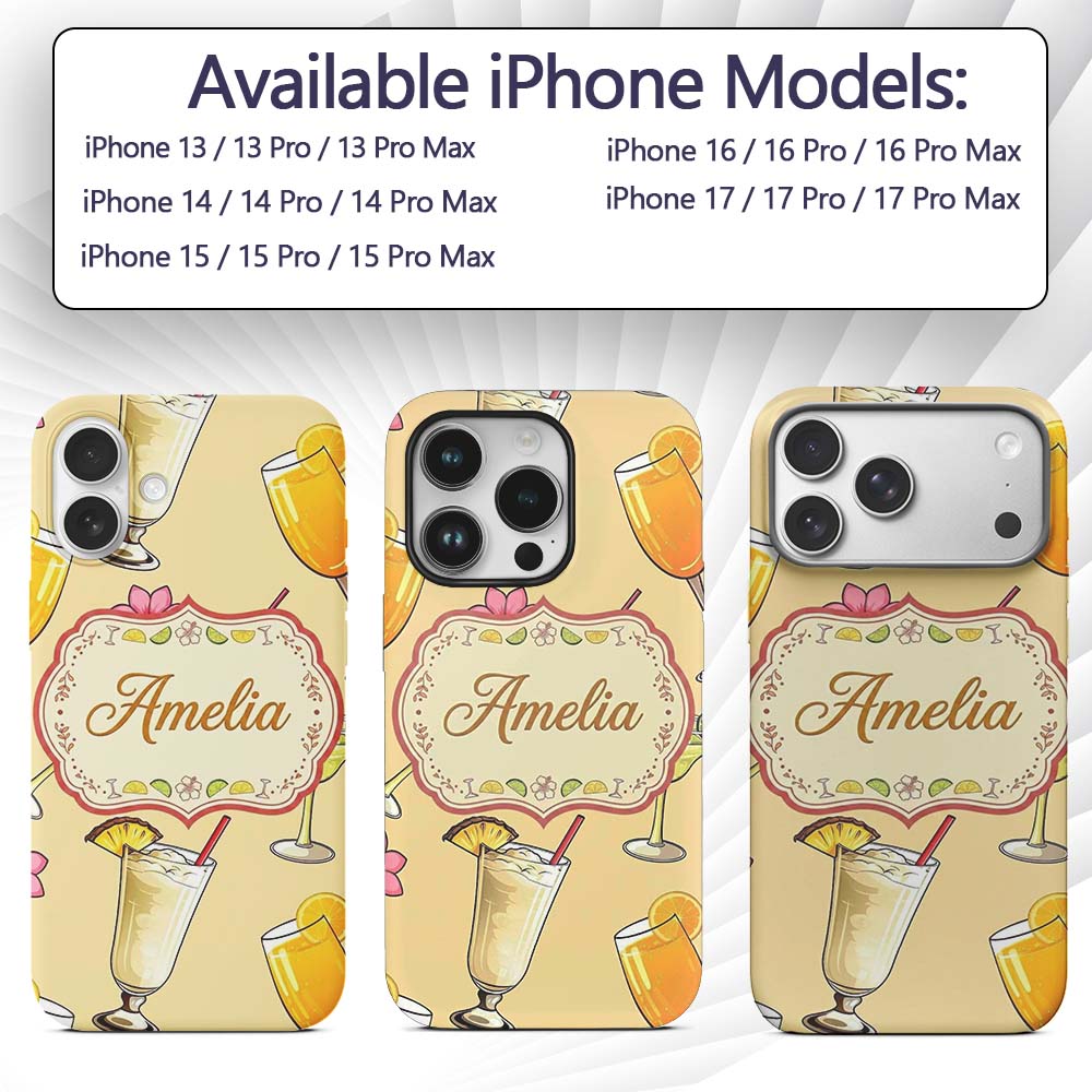 Tropical Cocktail Drinks Seamless Pattern Warm Custom Name Protective Phone Case Mobile Cover Durable Everyday Smartphone Shock Resistant