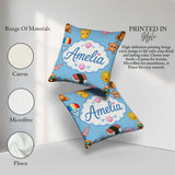 Custom Name Summer Chihuahua Dog Cartoon Pattern Blue Background Square Filled Cushion Throw Pillow Sofa Bed Home Decor Zip Washable UK Made