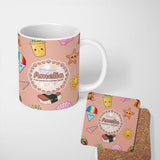 Personalized Custom Name Cute Summer Chihuahua Dog Sunglasses Kawaii Beach Seamless Pattern 11oz Ceramic Coffee Tea Mug White Large Handle