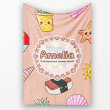 Cute Summer Chihuahua Dog Sunglasses Kawaii Beach Seamless Pattern  Personalised Custom Name Super Soft Fleece Blanket Bed Sofa Throw