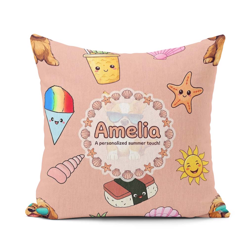 Custom Name Summer Chihuahua Dog Sunglasses Kawaii Beach Pattern Square Filled Cushion Throw Pillow Sofa Bed Home Decor Zip Washable UK Made