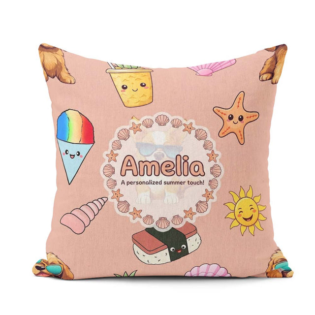 Custom Name Summer Chihuahua Dog Sunglasses Kawaii Beach Pattern Square Filled Cushion Throw Pillow Sofa Bed Home Decor Zip Washable UK Made